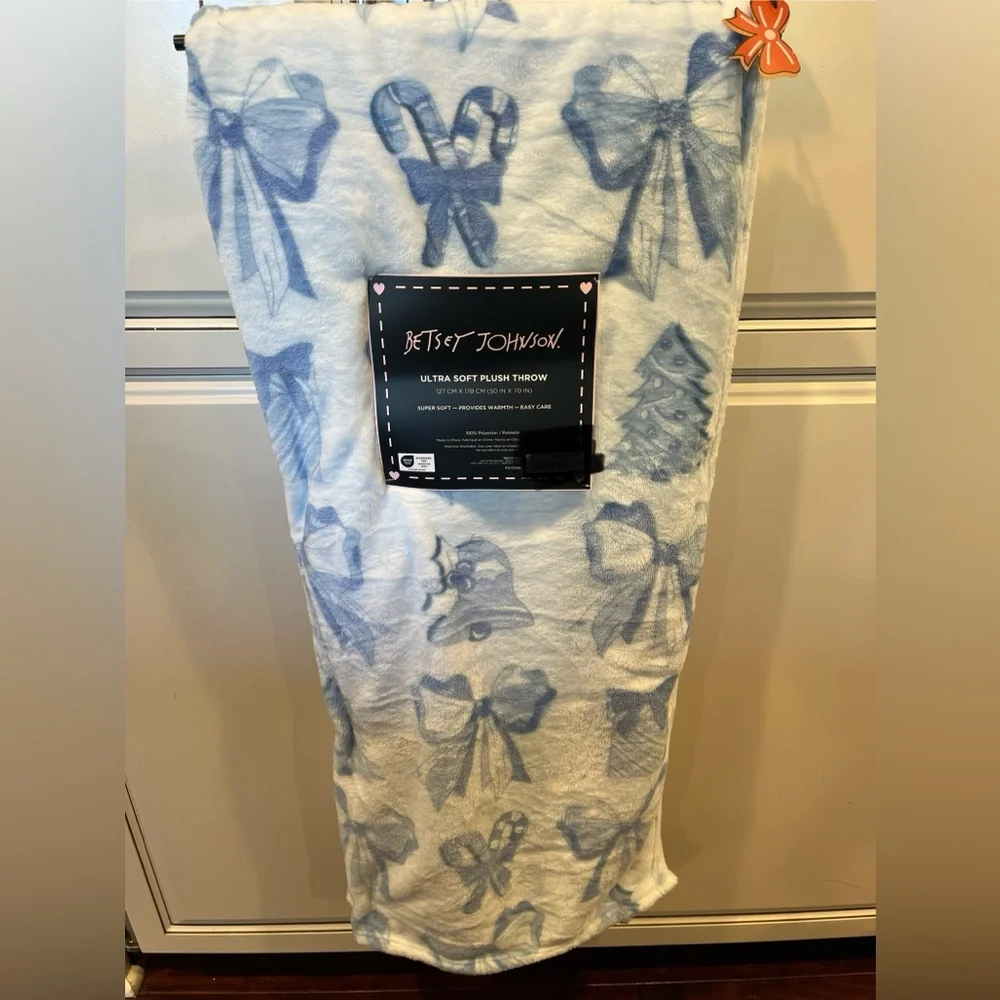 Betsey Johnson Blue and White Christmas Blanket Throw